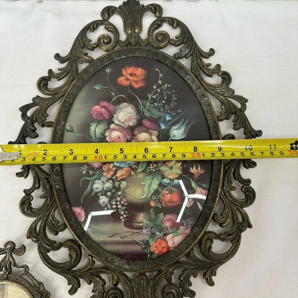 Lot 3 Cast Metal Brass Tone Art Nouveau Ornate Oval Wall Picture Frames Italy